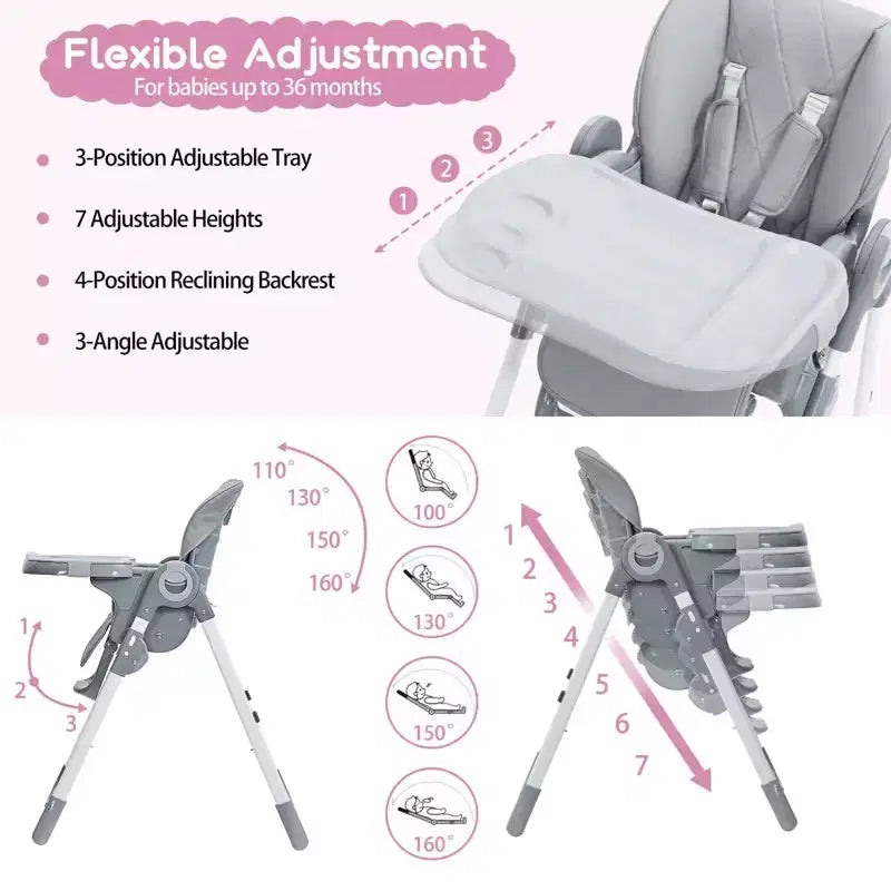 Baby High Chair, Multifunctional Infant Highchairs with Adjustable Height and Recline, Foldable High Chair for Babies & Toddlers, High Chair