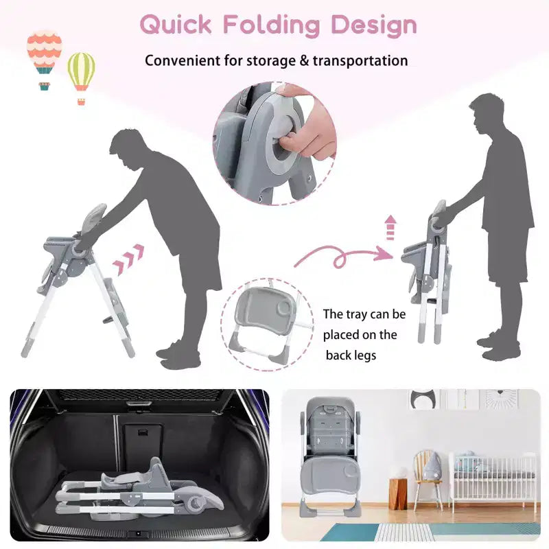 Baby High Chair, Multifunctional Infant Highchairs with Adjustable Height and Recline, Foldable High Chair for Babies & Toddlers, High Chair