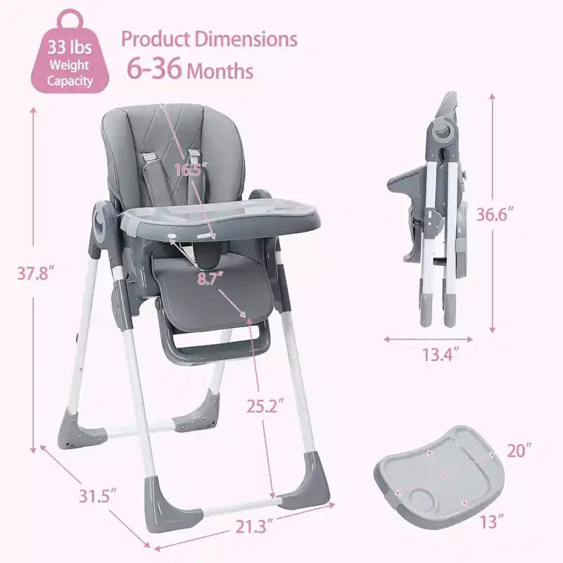 Baby High Chair, Multifunctional Infant Highchairs with Adjustable Height and Recline, Foldable High Chair for Babies & Toddlers, High Chair