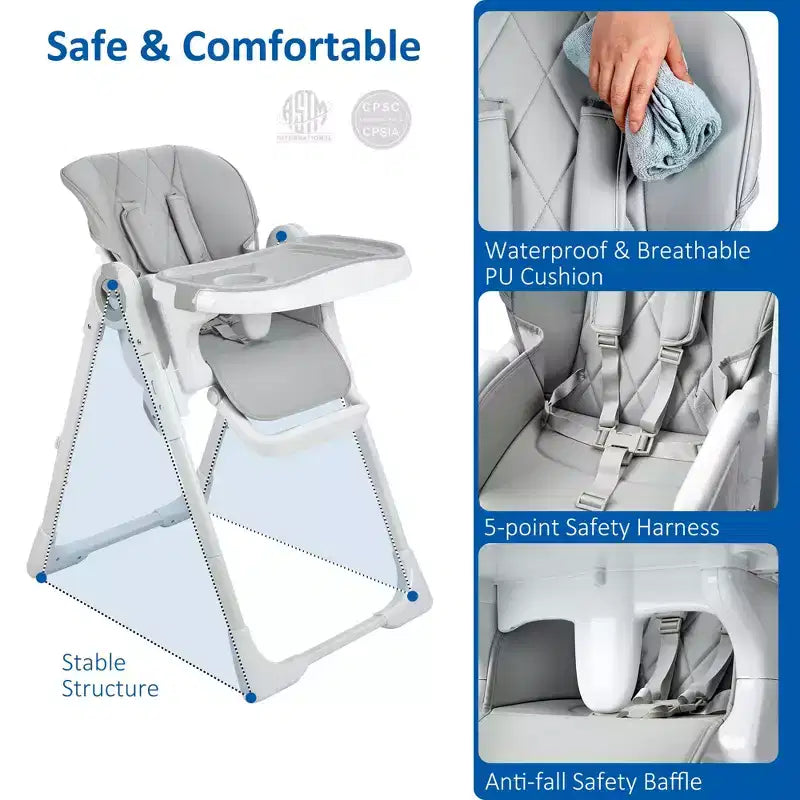 Baby High Chair, Multifunctional Infant Highchairs with Adjustable Height and Recline, Foldable High Chair for Babies & Toddlers, High Chair