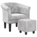 vidaXL Tub Chair with Footstool - Silver Faux Leather Design - Ideal for Living Room, Bedroom, or Office