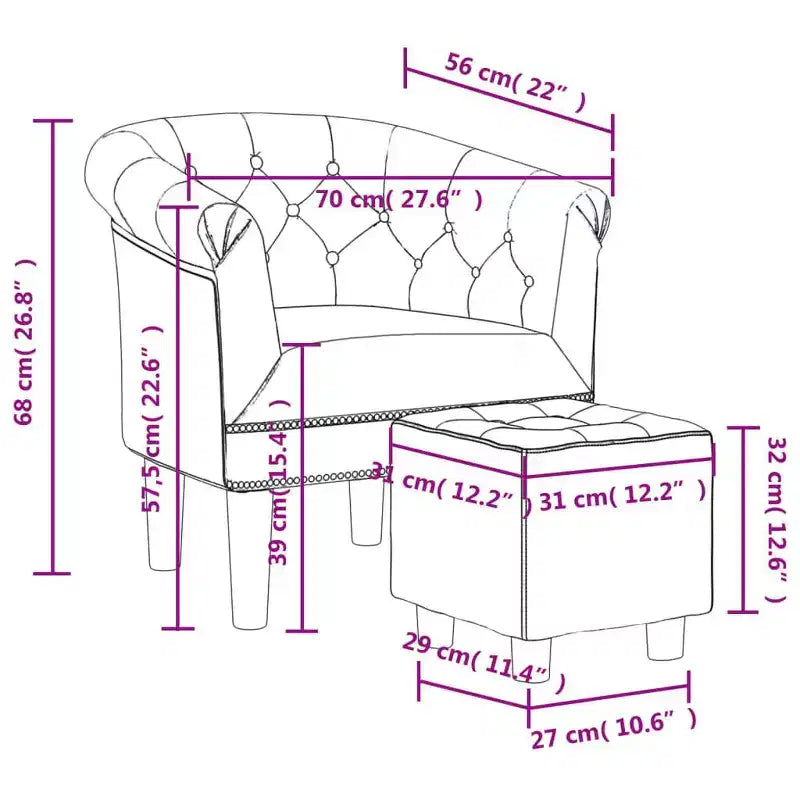 vidaXL Tub Chair with Footstool - Silver Faux Leather Design - Ideal for Living Room, Bedroom, or Office