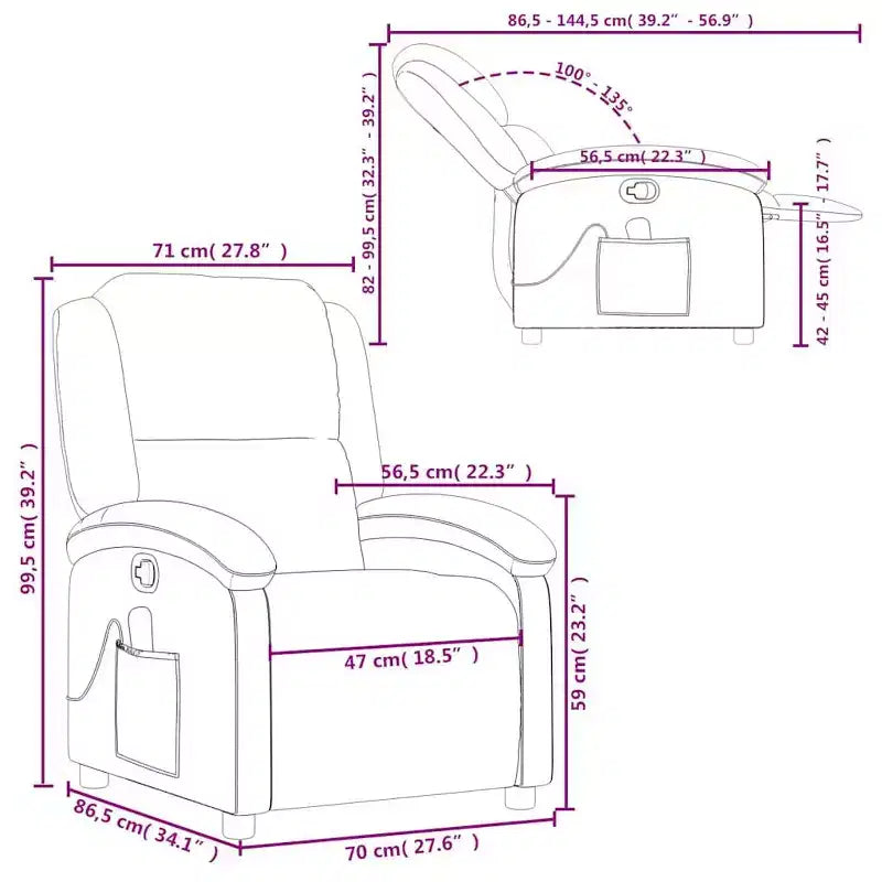 VidaXL Massage Recliner Chair with 6-Point Vibration, Adjustable, Black Real Leather - Black