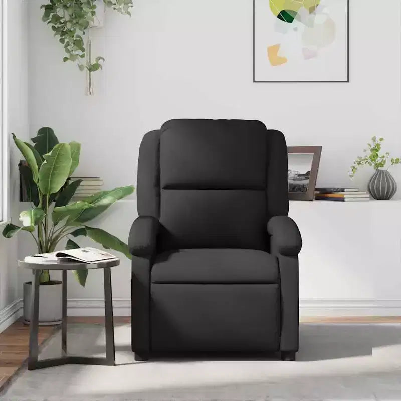 VidaXL Massage Recliner Chair with 6-Point Vibration, Adjustable, Black Real Leather - Black