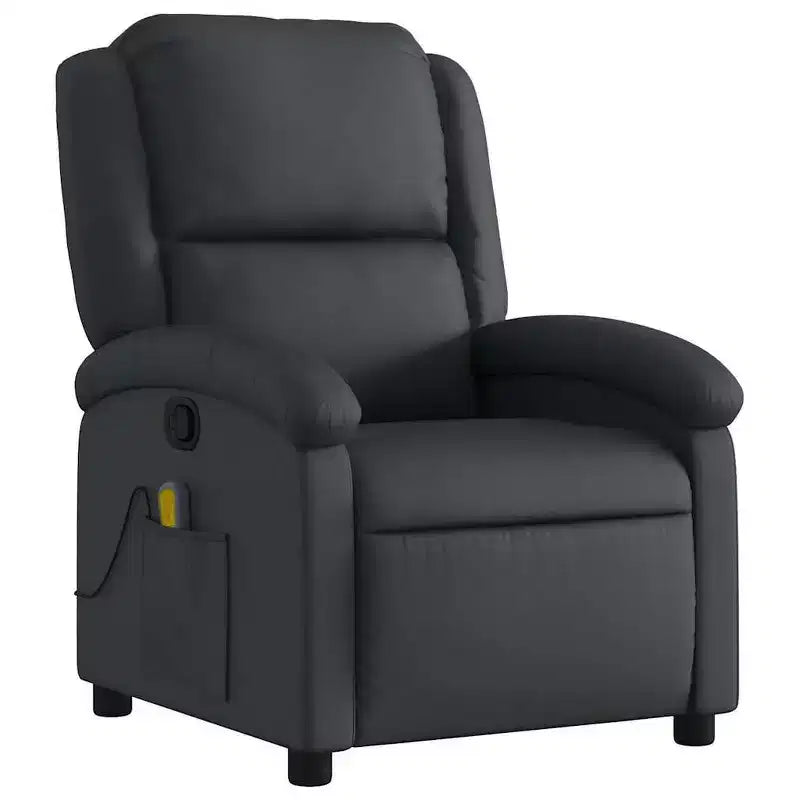 VidaXL Massage Recliner Chair with 6-Point Vibration, Adjustable, Black Real Leather - Black