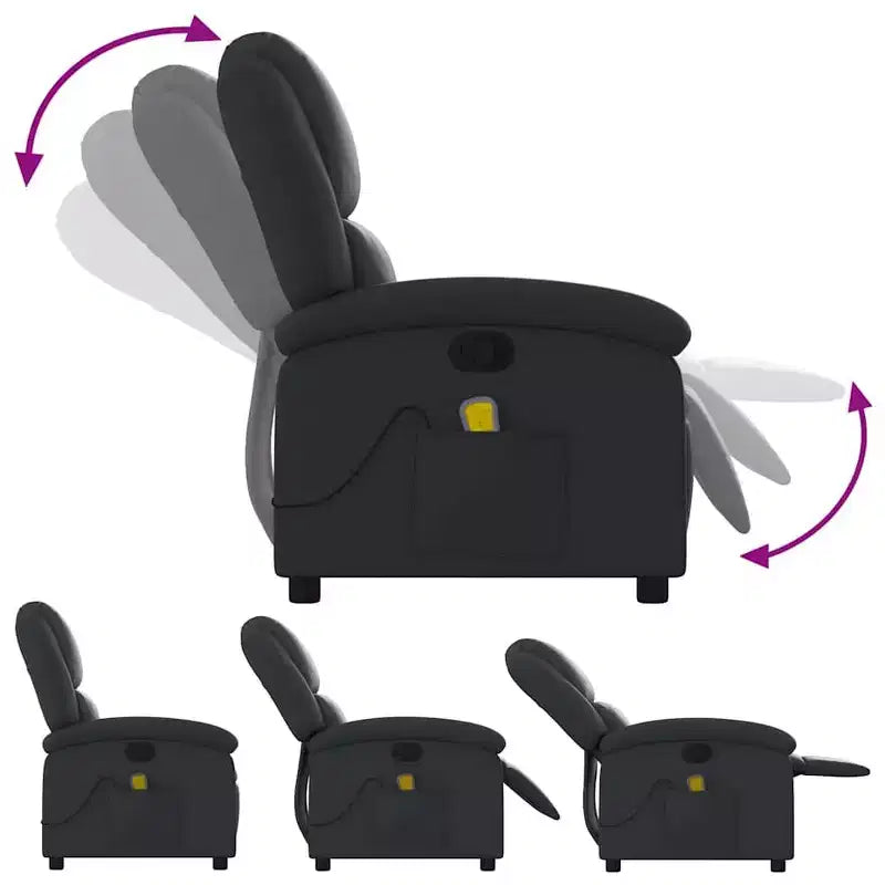 VidaXL Massage Recliner Chair with 6-Point Vibration, Adjustable, Black Real Leather - Black