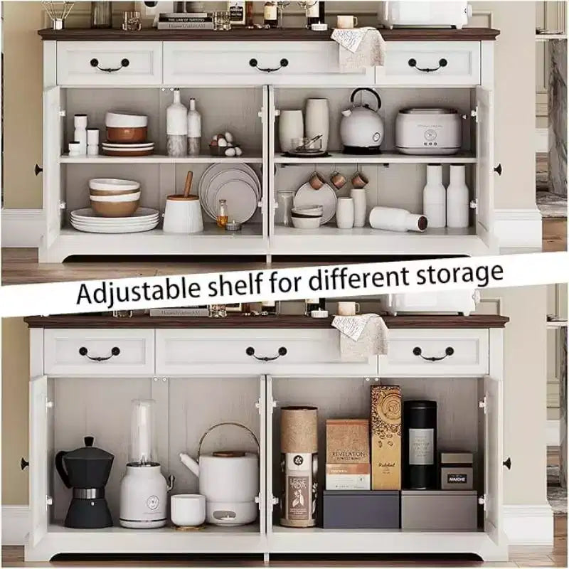 Dyonery 65 Large buffet storage cabinet, farmhouse kitchen cutlery cabinet buffet, 3 drawers and 4 doors, living room storage cabinet