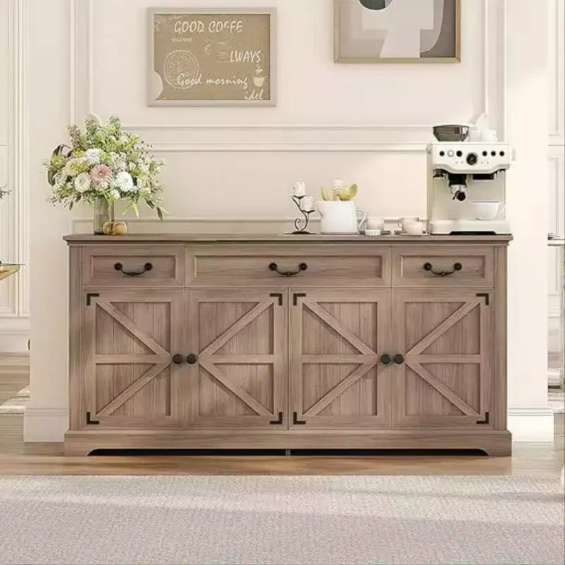 Dyonery 65 Large buffet storage cabinet, farmhouse kitchen cutlery cabinet buffet, 3 drawers and 4 doors, living room storage cabinet