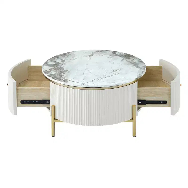 Okak 31.5 Round Storage Coffee Table, Modern Accent Center Table with 2 XL Hidden Drawers, Space-Saving Design for Small Living Room