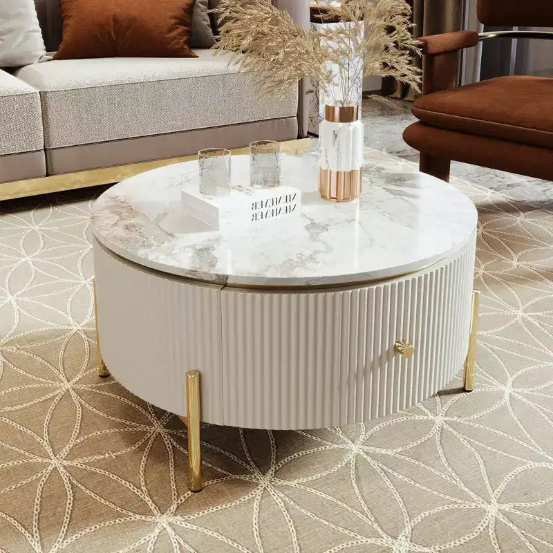 Okak 31.5 Round Storage Coffee Table, Modern Accent Center Table with 2 XL Hidden Drawers, Space-Saving Design for Small Living Room