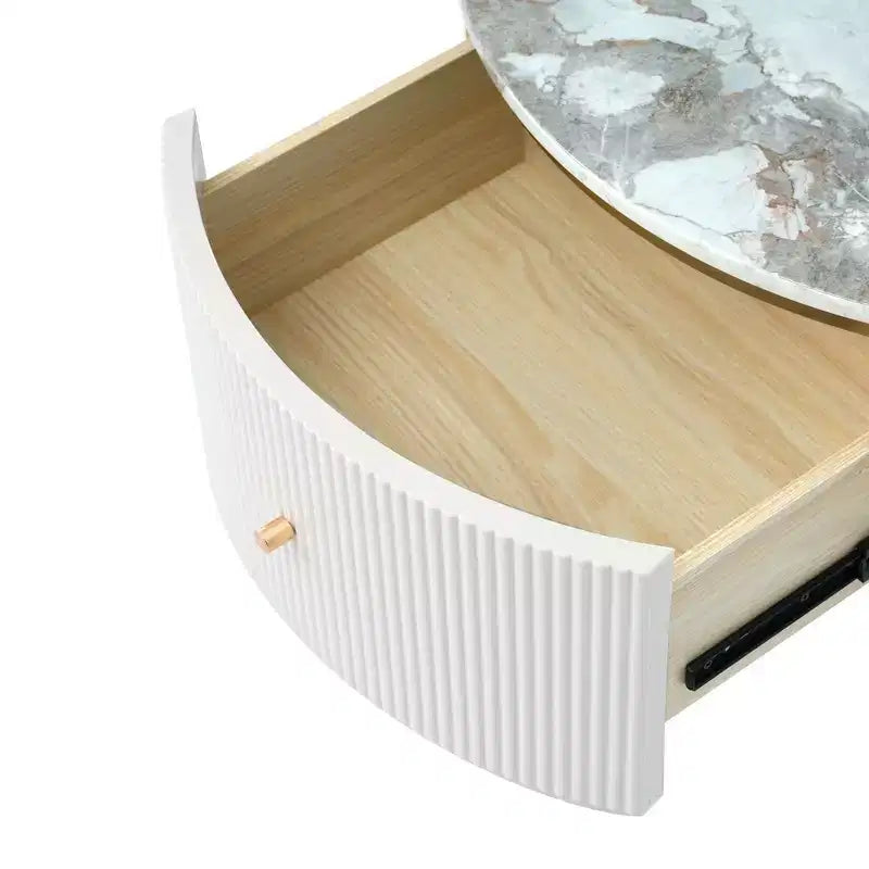 Okak 31.5 Round Storage Coffee Table, Modern Accent Center Table with 2 XL Hidden Drawers, Space-Saving Design for Small Living Room