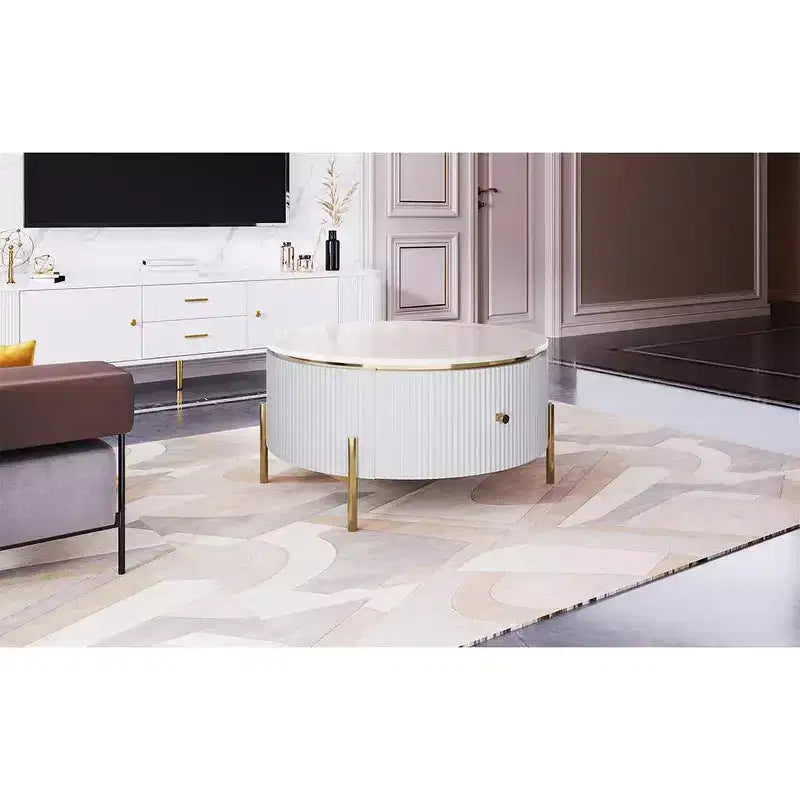 Okak 31.5 Round Storage Coffee Table, Modern Accent Center Table with 2 XL Hidden Drawers, Space-Saving Design for Small Living Room