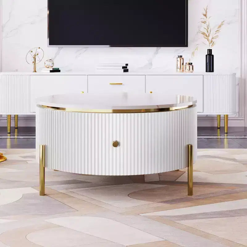 Okak 31.5 Round Storage Coffee Table, Modern Accent Center Table with 2 XL Hidden Drawers, Space-Saving Design for Small Living Room
