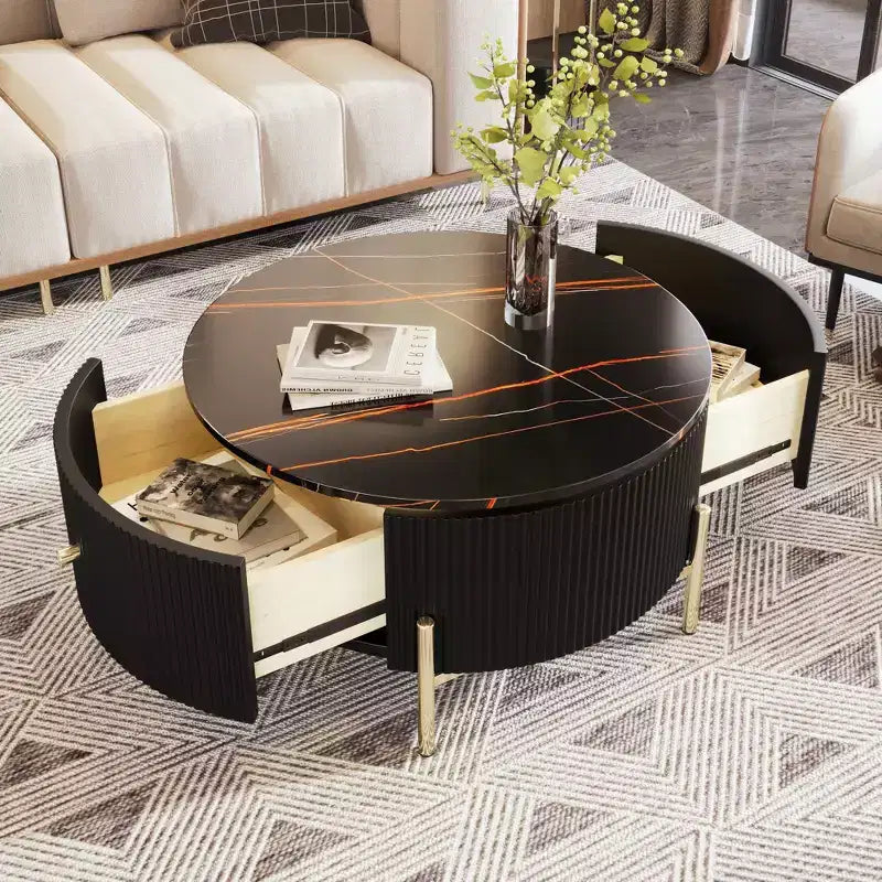 Okak 31.5 Round Storage Coffee Table, Modern Accent Center Table with 2 XL Hidden Drawers, Space-Saving Design for Small Living Room