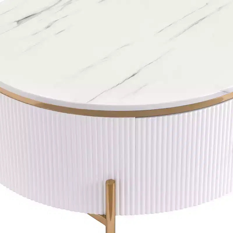 Okak 31.5 Round Storage Coffee Table, Modern Accent Center Table with 2 XL Hidden Drawers, Space-Saving Design for Small Living Room