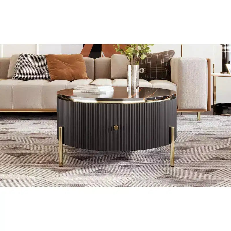 Okak 31.5 Round Storage Coffee Table, Modern Accent Center Table with 2 XL Hidden Drawers, Space-Saving Design for Small Living Room