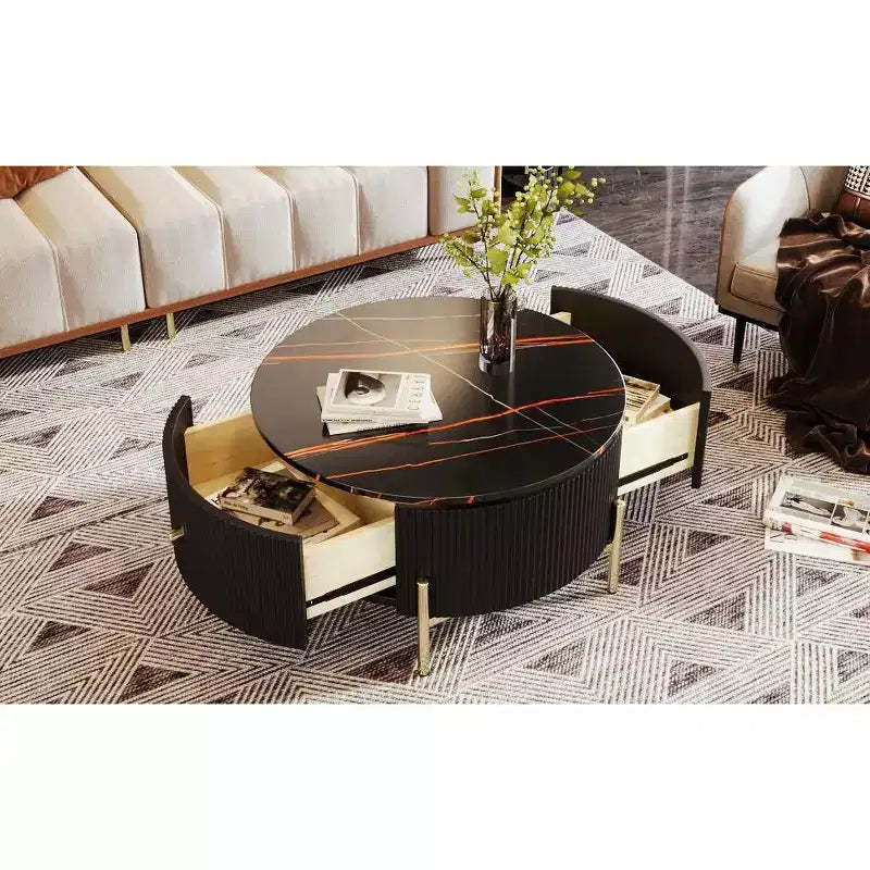 Okak 31.5 Round Storage Coffee Table, Modern Accent Center Table with 2 XL Hidden Drawers, Space-Saving Design for Small Living Room
