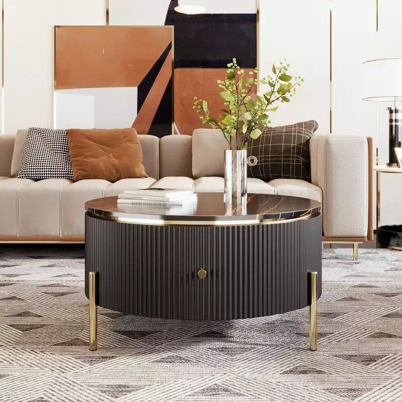 Okak 31.5 Round Storage Coffee Table, Modern Accent Center Table with 2 XL Hidden Drawers, Space-Saving Design for Small Living Room