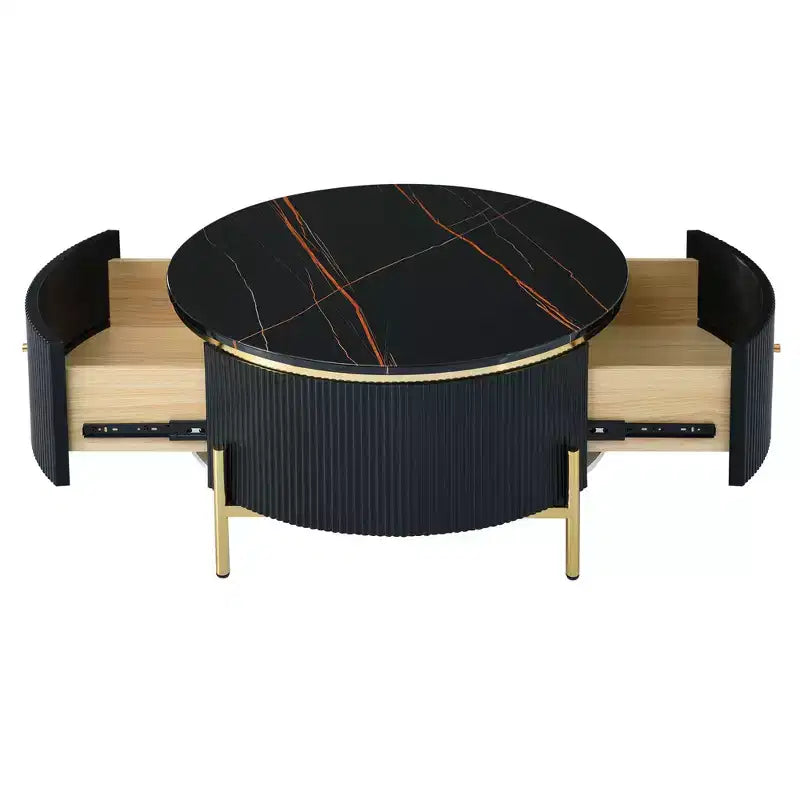 Okak 31.5 Round Storage Coffee Table, Modern Accent Center Table with 2 XL Hidden Drawers, Space-Saving Design for Small Living Room