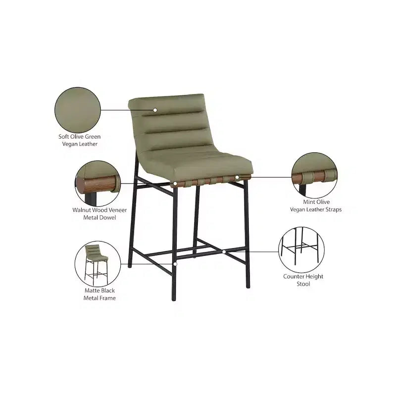 Meridian Furniture,Burke Green Vegan Leather Counter Stool