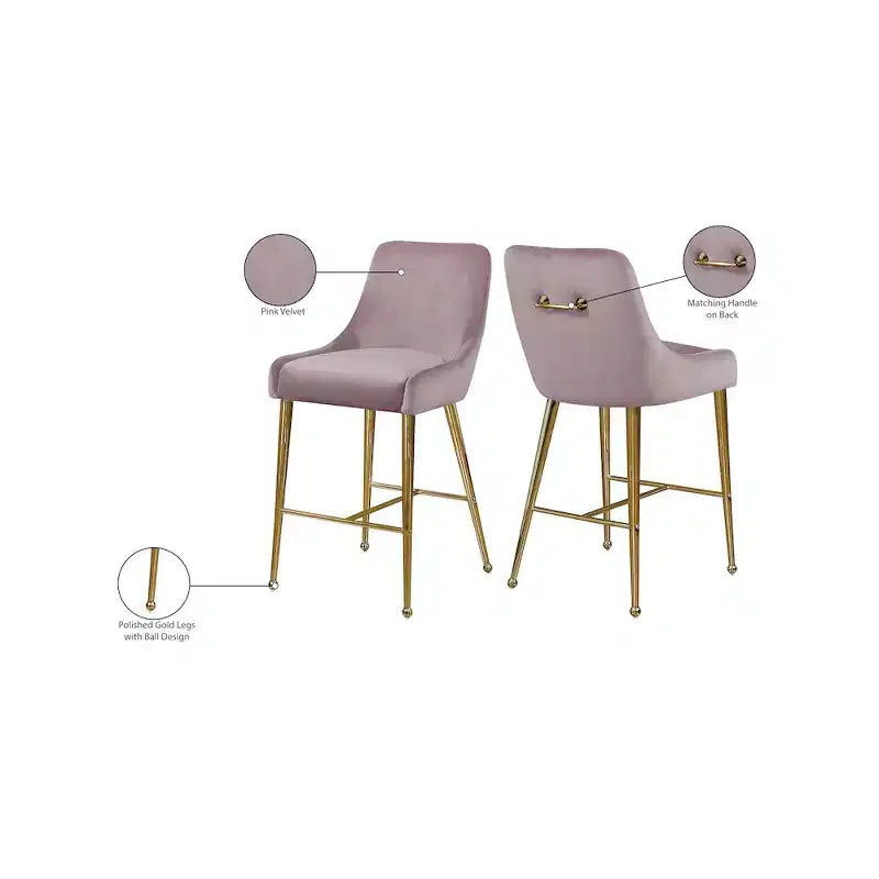 Meridian Furniture,Owen Pink Velvet Stool, Set of 2