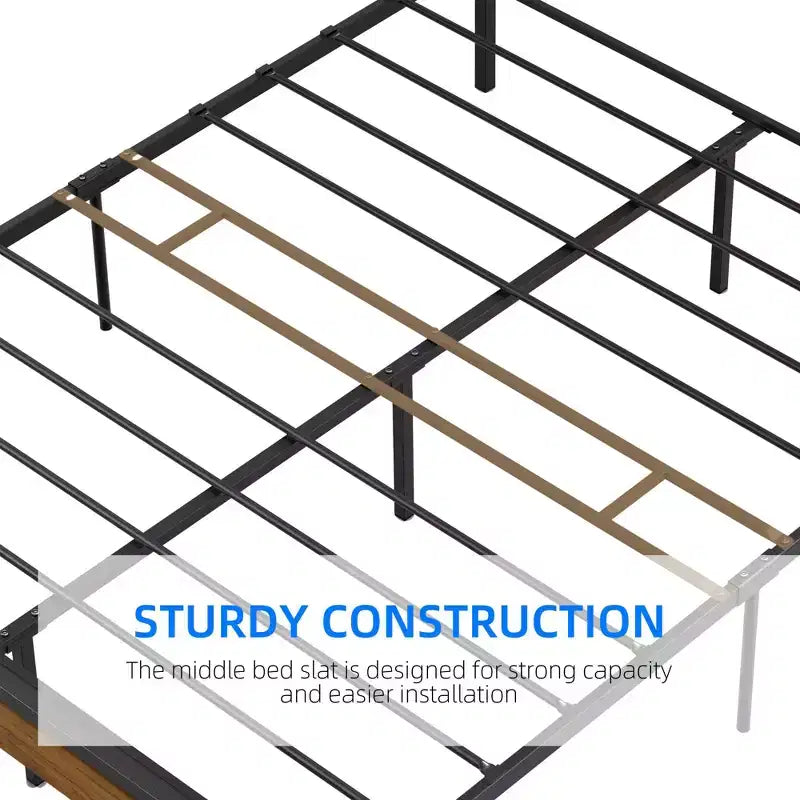 Queen Size Bed Frame, with Headboard and Footboard, Stable Platform Bed, No Noise, Brown