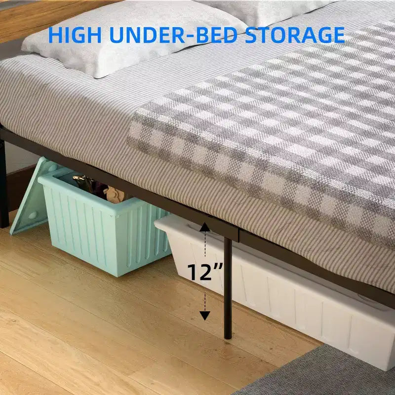 Queen Size Bed Frame, with Headboard and Footboard, Stable Platform Bed, No Noise, Brown
