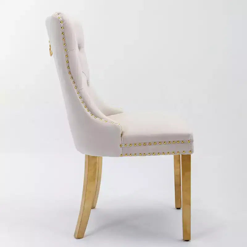 Okak Modern Comfy Dining Chairs Set of 2, Tufted Velvet Upholstery Kitchen Chairs with Chrome Stainless Metal Legs & Nailhead Trim