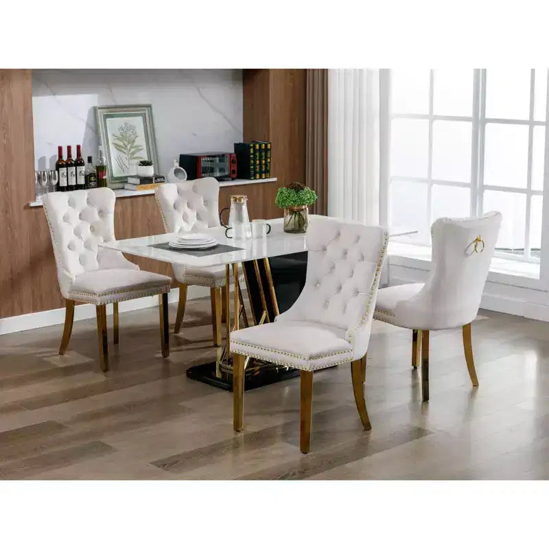 Okak Modern Comfy Dining Chairs Set of 2, Tufted Velvet Upholstery Kitchen Chairs with Chrome Stainless Metal Legs & Nailhead Trim