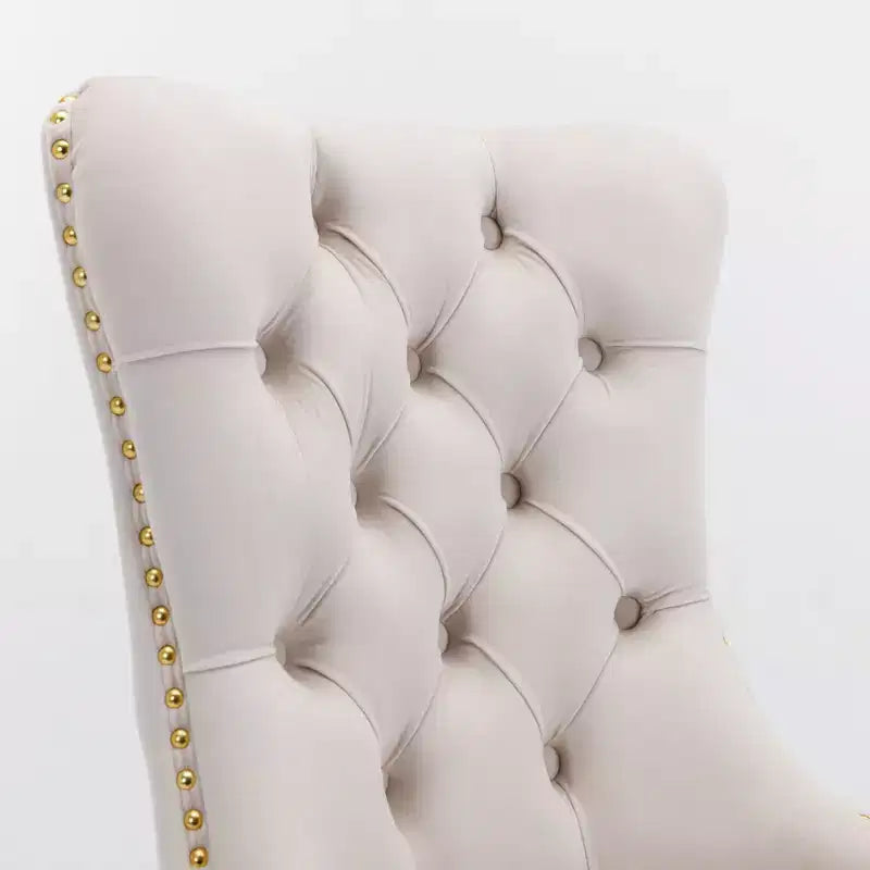 Okak Modern Comfy Dining Chairs Set of 2, Tufted Velvet Upholstery Kitchen Chairs with Chrome Stainless Metal Legs & Nailhead Trim