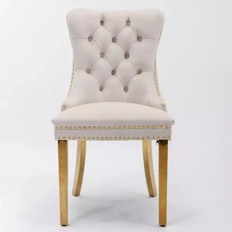 Okak Modern Comfy Dining Chairs Set of 2, Tufted Velvet Upholstery Kitchen Chairs with Chrome Stainless Metal Legs & Nailhead Trim
