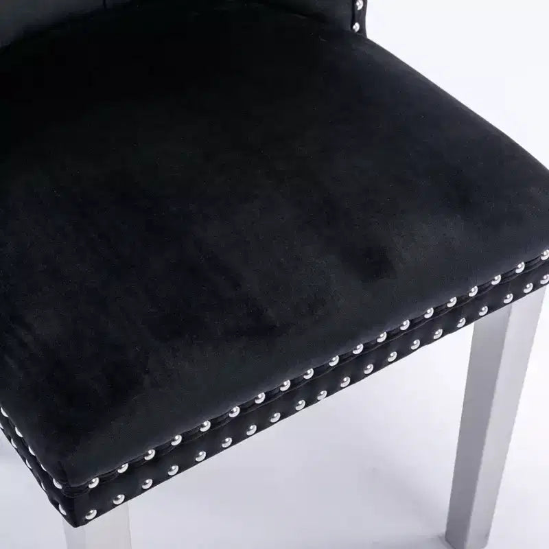 Okak Modern Comfy Dining Chairs Set of 2, Tufted Velvet Upholstery Kitchen Chairs with Chrome Stainless Metal Legs & Nailhead Trim