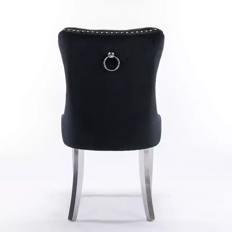 Okak Modern Comfy Dining Chairs Set of 2, Tufted Velvet Upholstery Kitchen Chairs with Chrome Stainless Metal Legs & Nailhead Trim