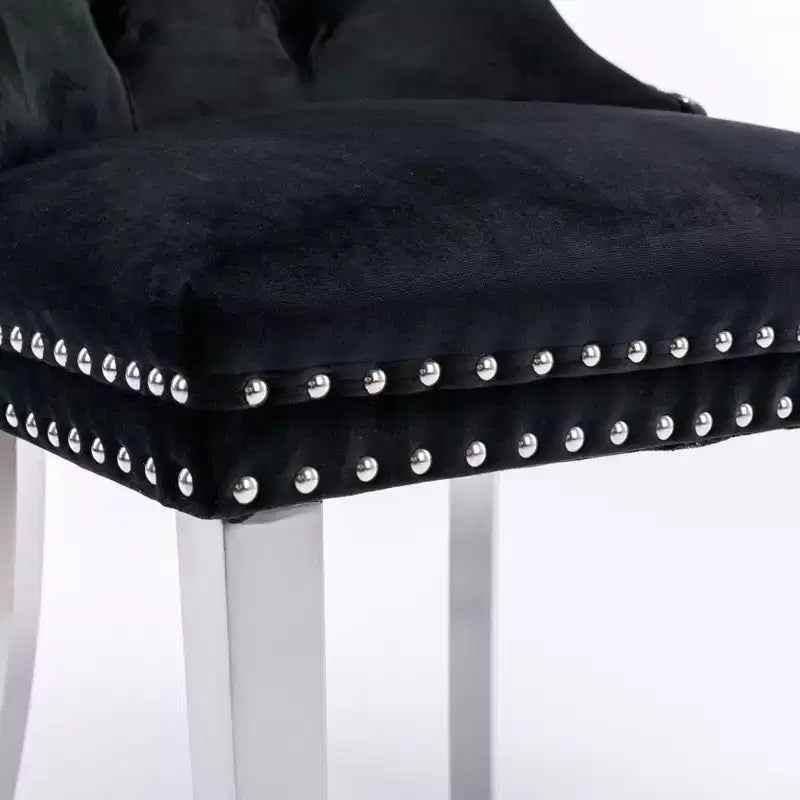 Okak Modern Comfy Dining Chairs Set of 2, Tufted Velvet Upholstery Kitchen Chairs with Chrome Stainless Metal Legs & Nailhead Trim