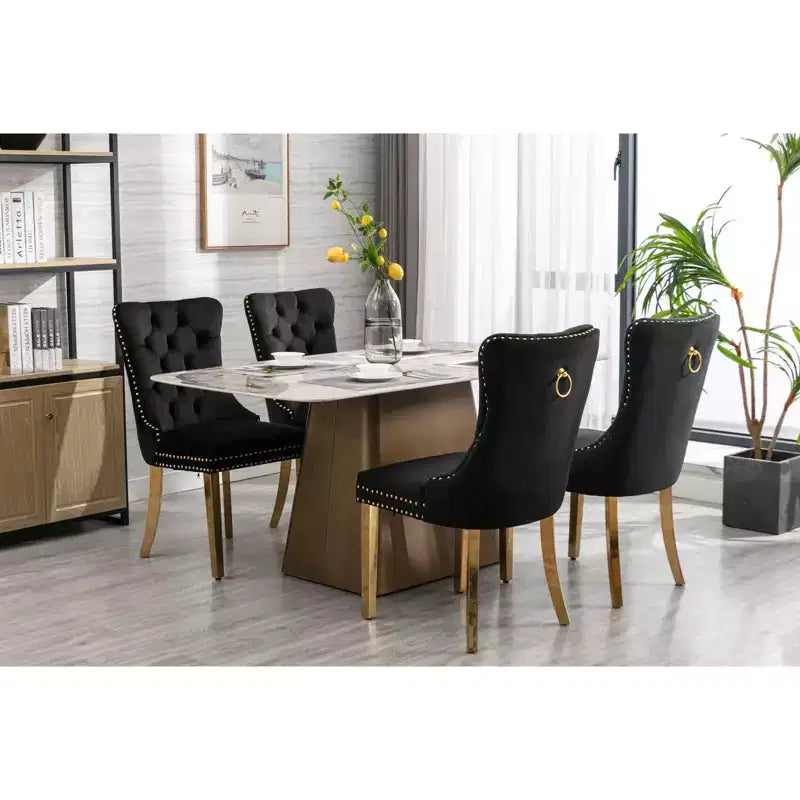Okak Modern Comfy Dining Chairs Set of 2, Tufted Velvet Upholstery Kitchen Chairs with Chrome Stainless Metal Legs & Nailhead Trim