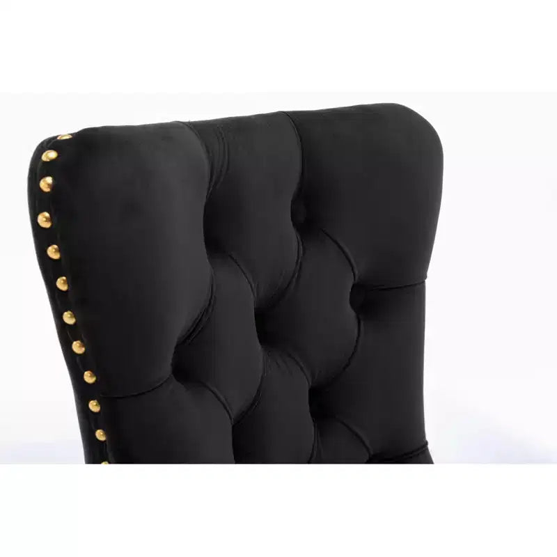 Okak Modern Comfy Dining Chairs Set of 2, Tufted Velvet Upholstery Kitchen Chairs with Chrome Stainless Metal Legs & Nailhead Trim