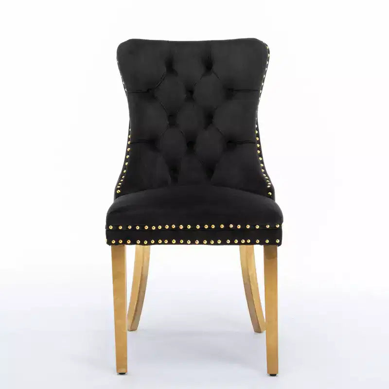 Okak Modern Comfy Dining Chairs Set of 2, Tufted Velvet Upholstery Kitchen Chairs with Chrome Stainless Metal Legs & Nailhead Trim