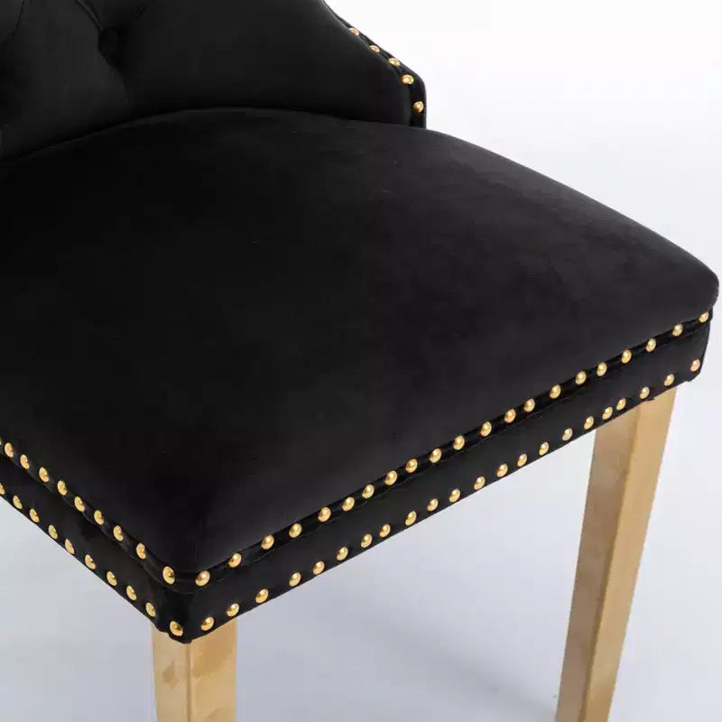 Okak Modern Comfy Dining Chairs Set of 2, Tufted Velvet Upholstery Kitchen Chairs with Chrome Stainless Metal Legs & Nailhead Trim