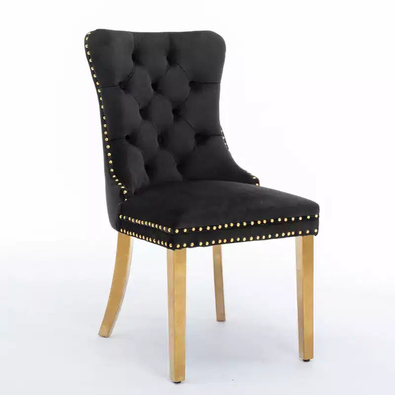 Okak Modern Comfy Dining Chairs Set of 2, Tufted Velvet Upholstery Kitchen Chairs with Chrome Stainless Metal Legs & Nailhead Trim