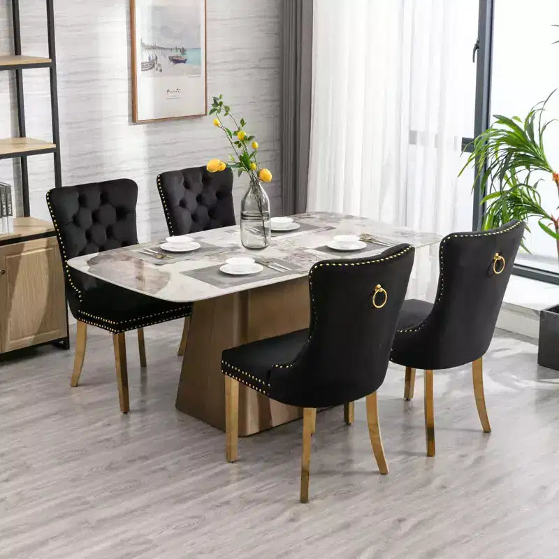 Okak Modern Comfy Dining Chairs Set of 2, Tufted Velvet Upholstery Kitchen Chairs with Chrome Stainless Metal Legs & Nailhead Trim
