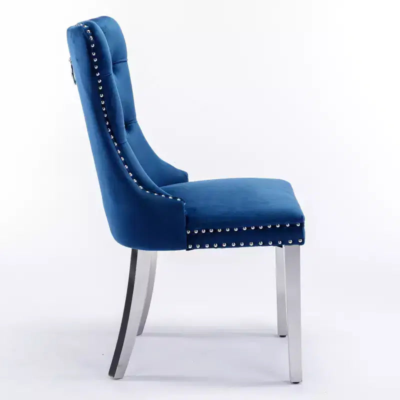 Okak Modern Comfy Dining Chairs Set of 2, Tufted Velvet Upholstery Kitchen Chairs with Chrome Stainless Metal Legs & Nailhead Trim