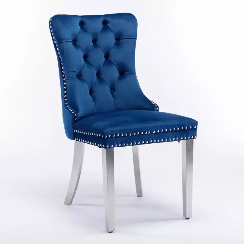 Okak Modern Comfy Dining Chairs Set of 2, Tufted Velvet Upholstery Kitchen Chairs with Chrome Stainless Metal Legs & Nailhead Trim