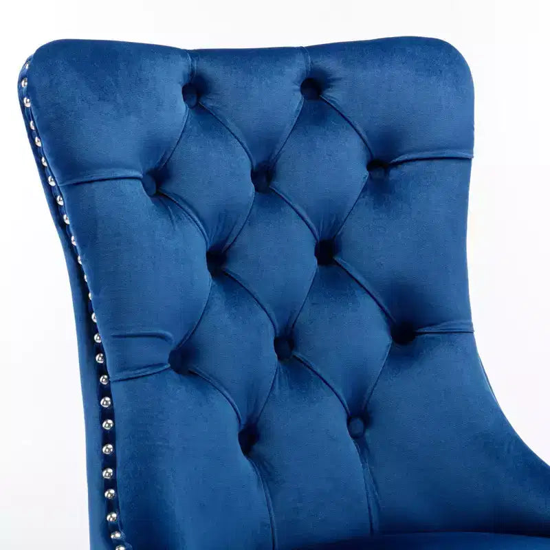 Okak Modern Comfy Dining Chairs Set of 2, Tufted Velvet Upholstery Kitchen Chairs with Chrome Stainless Metal Legs & Nailhead Trim