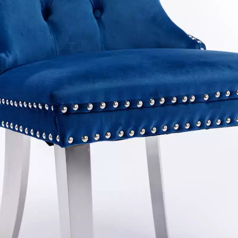 Okak Modern Comfy Dining Chairs Set of 2, Tufted Velvet Upholstery Kitchen Chairs with Chrome Stainless Metal Legs & Nailhead Trim