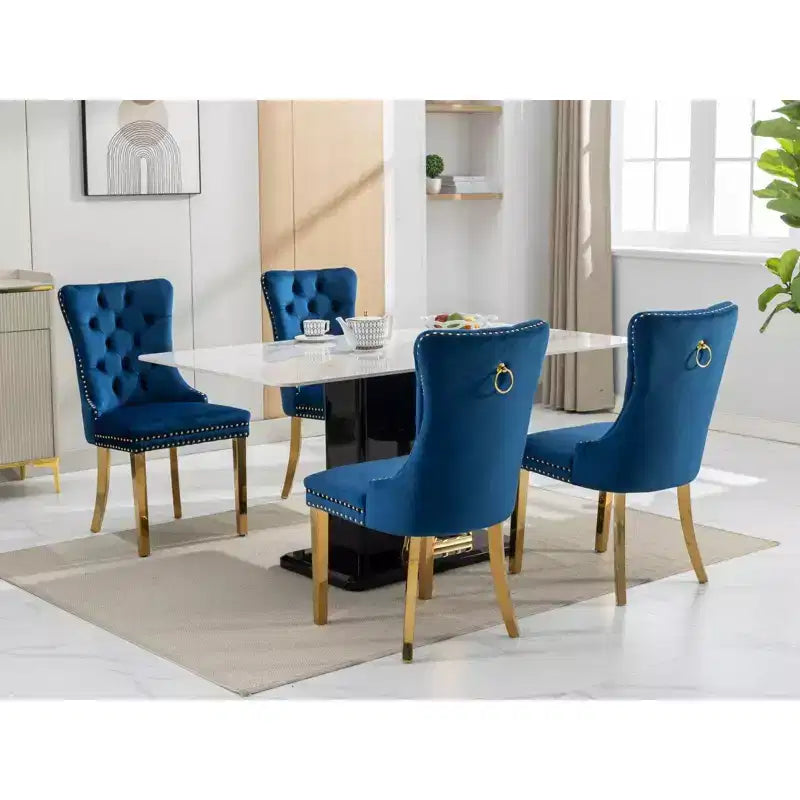 Okak Modern Comfy Dining Chairs Set of 2, Tufted Velvet Upholstery Kitchen Chairs with Chrome Stainless Metal Legs & Nailhead Trim