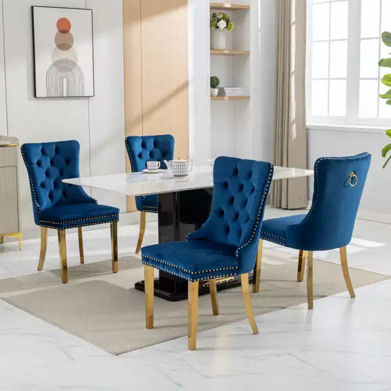 Okak Modern Comfy Dining Chairs Set of 2, Tufted Velvet Upholstery Kitchen Chairs with Chrome Stainless Metal Legs & Nailhead Trim