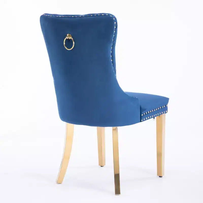 Okak Modern Comfy Dining Chairs Set of 2, Tufted Velvet Upholstery Kitchen Chairs with Chrome Stainless Metal Legs & Nailhead Trim