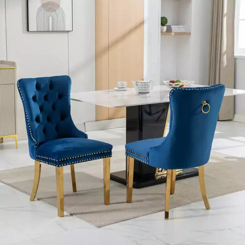 Okak Modern Comfy Dining Chairs Set of 2, Tufted Velvet Upholstery Kitchen Chairs with Chrome Stainless Metal Legs & Nailhead Trim