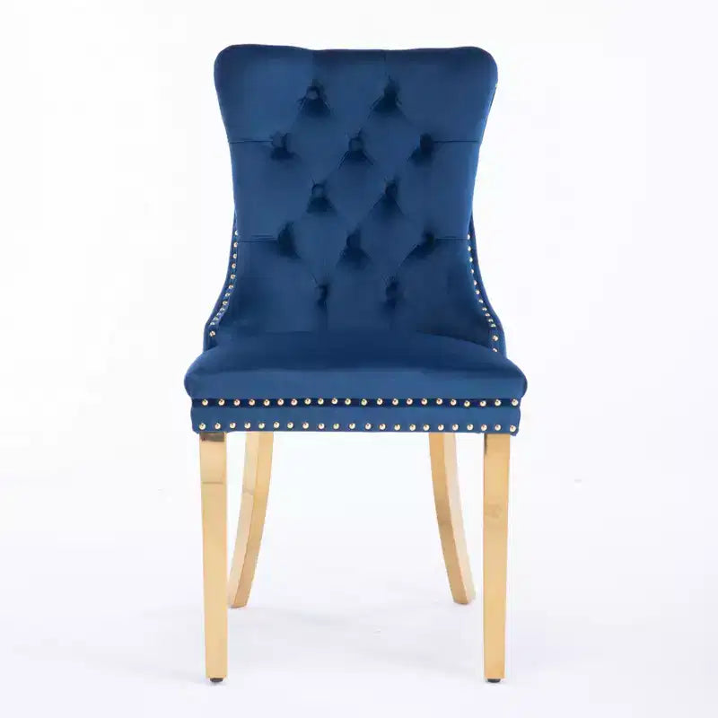 Okak Modern Comfy Dining Chairs Set of 2, Tufted Velvet Upholstery Kitchen Chairs with Chrome Stainless Metal Legs & Nailhead Trim