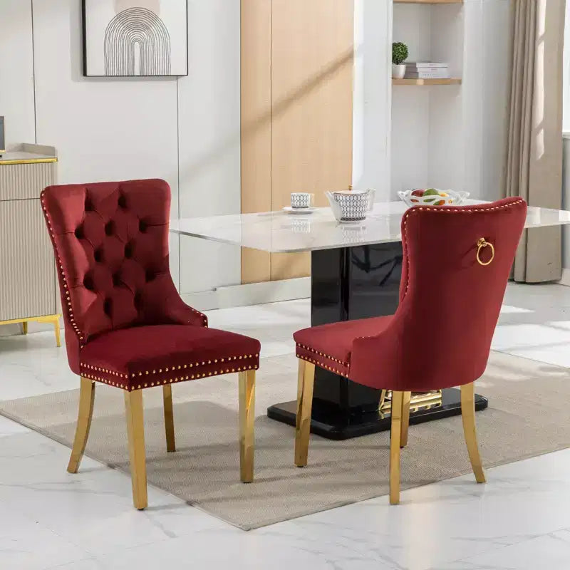 Okak Modern Comfy Dining Chairs Set of 2, Tufted Velvet Upholstery Kitchen Chairs with Chrome Stainless Metal Legs & Nailhead Trim